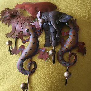 5 Jungle Wall hooks Charming whimsical metal - fab in kids room - hand painted